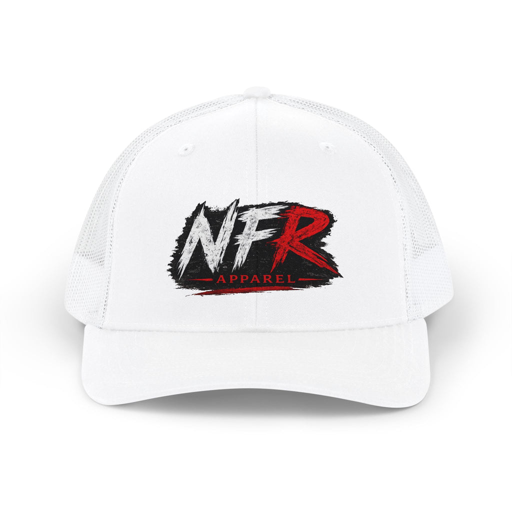 NFRobinson Apparel Trucker Cap — White Snapback Mesh Hat with Bold Brush Logo