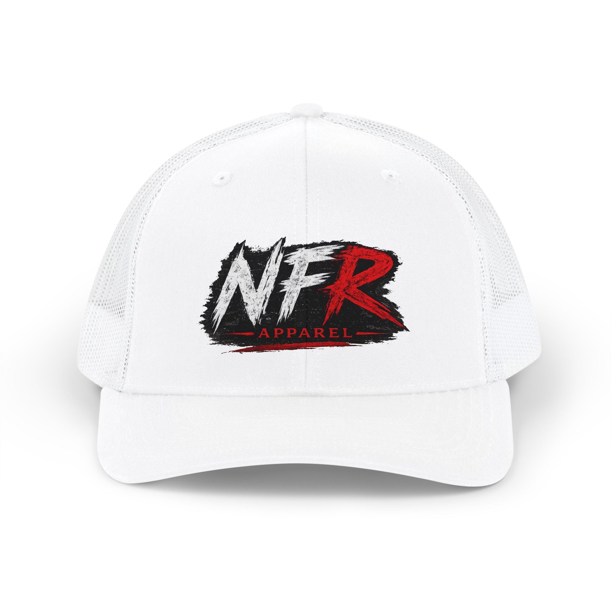 NFRobinson Apparel Trucker Cap — White Snapback Mesh Hat with Bold Brush Logo