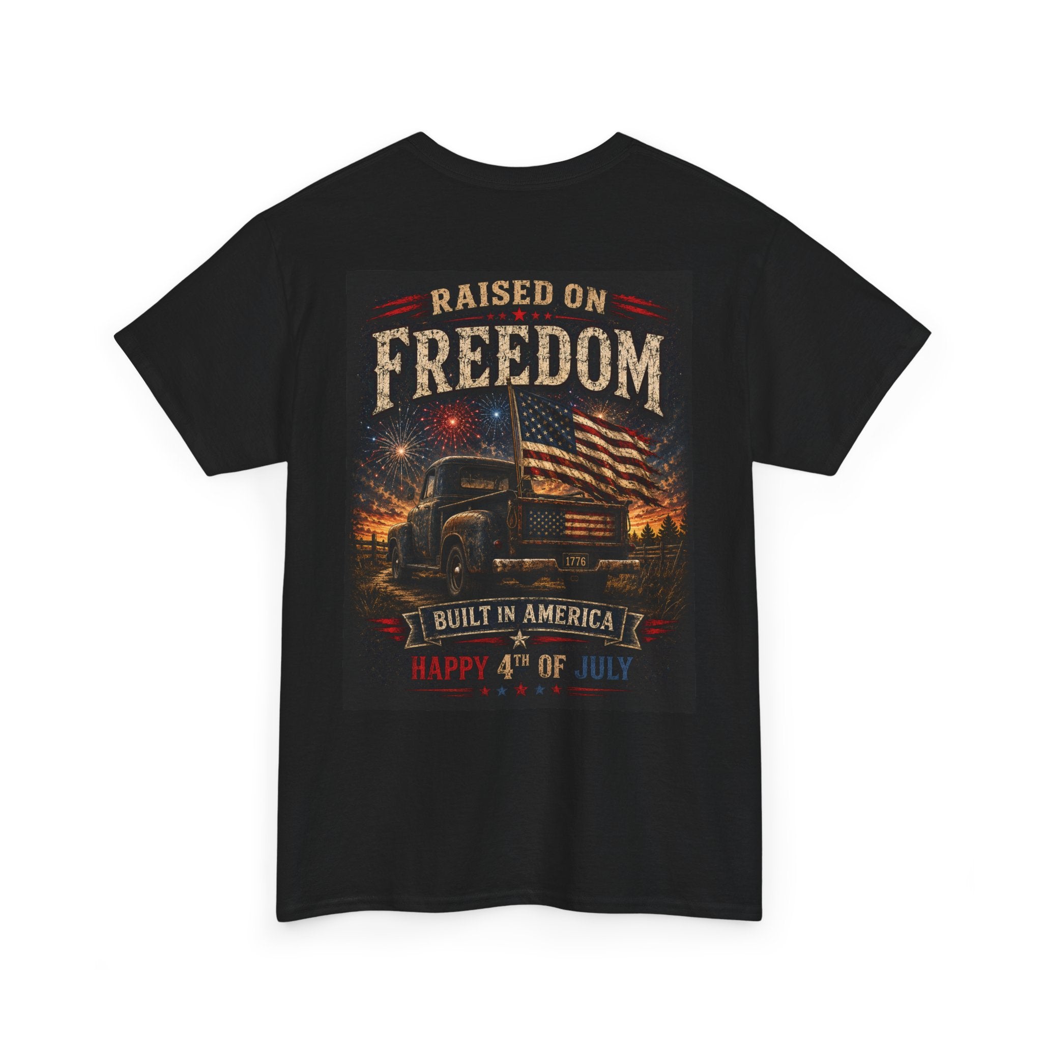 Raised on Freedom Truck T‑Shirt — "Built in America" 4th of July Patriotic Tee