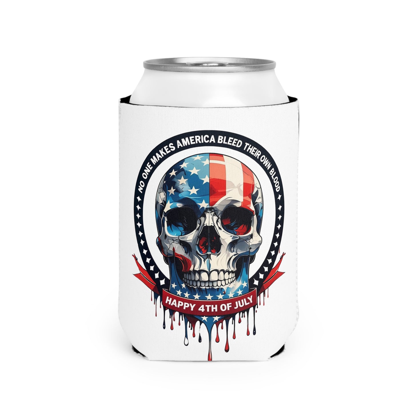 Patriotic Skull Can Cooler Sleeve, Beer Cooler, BBQ Accessory, 4th of July Gift, Outdoor Party Essential, Red White and Blue Decor