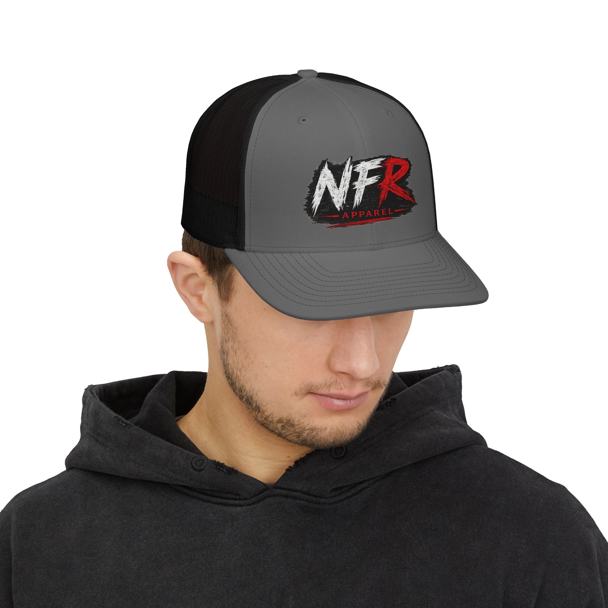 NFRobinson Apparel Trucker Cap — White Snapback Mesh Hat with Bold Brush Logo