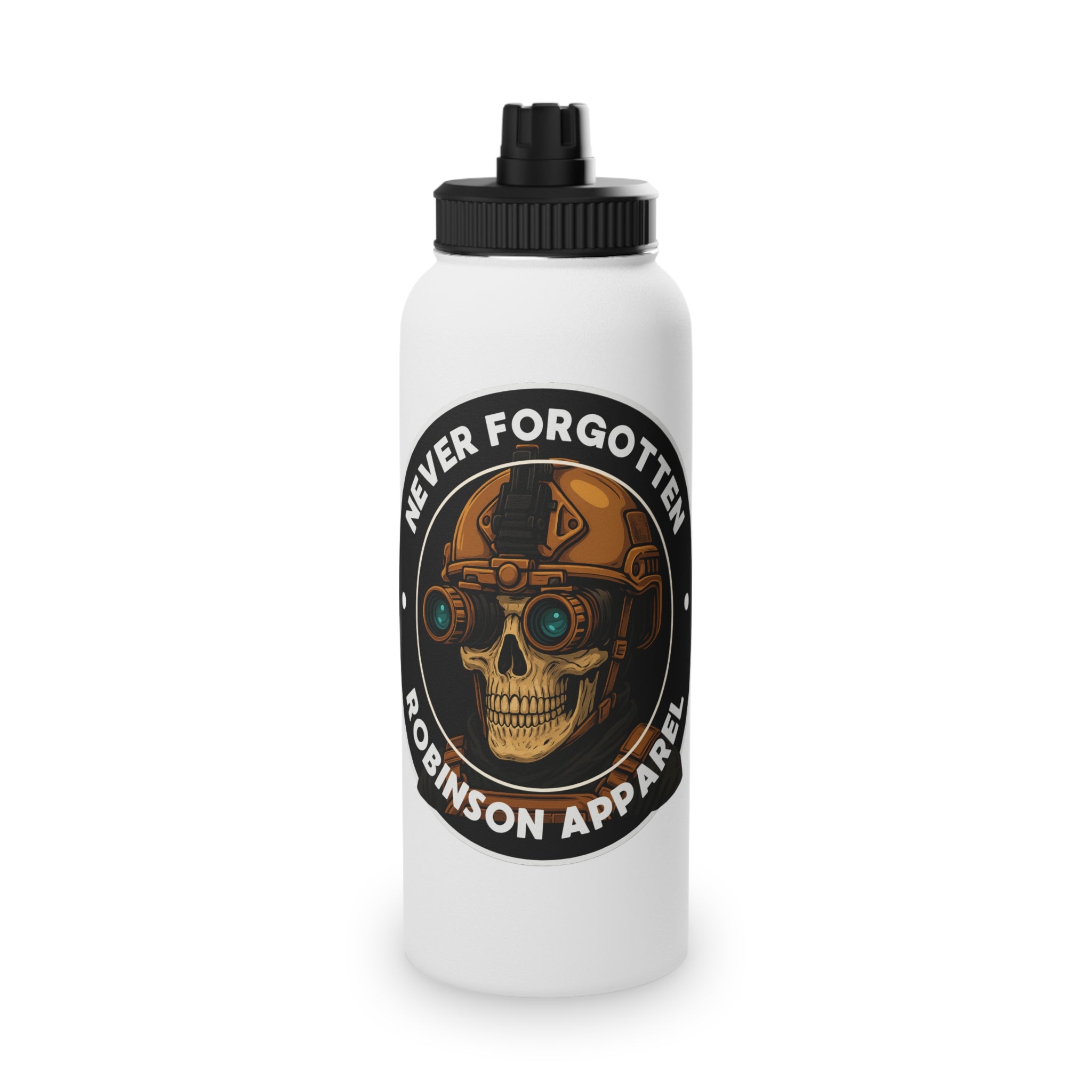 Stainless Steel Water Bottle - Never Forgotten Skull Design, Durable, Sporty, Fitness, Eco-friendly