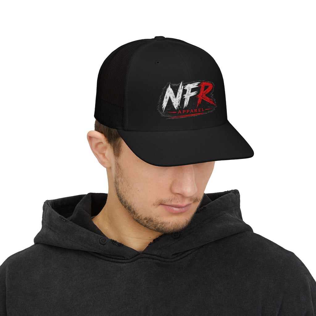 NFRobinson Apparel Trucker Cap — White Snapback Mesh Hat with Bold Brush Logo