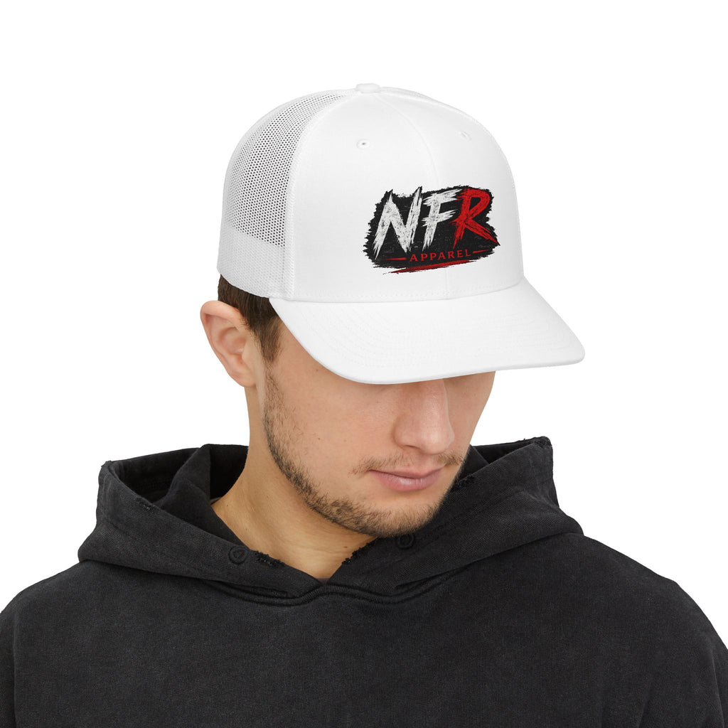 NFRobinson Apparel Trucker Cap — White Snapback Mesh Hat with Bold Brush Logo