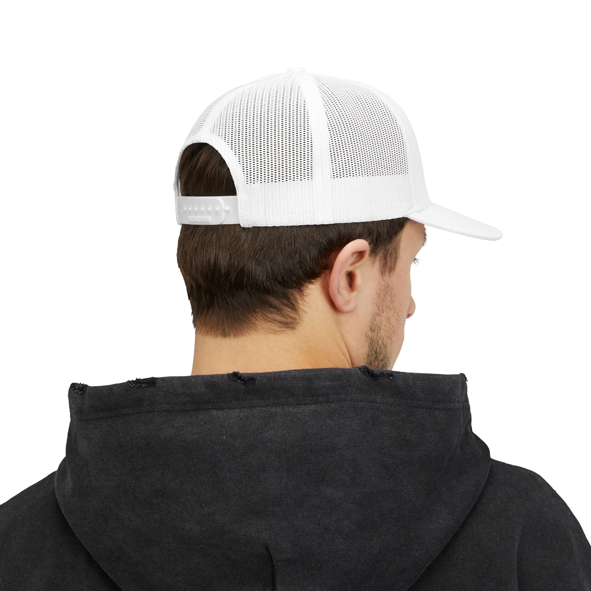 NFRobinson Apparel Trucker Cap — White Snapback Mesh Hat with Bold Brush Logo