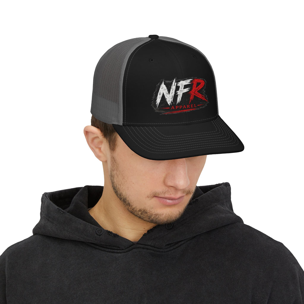 NFRobinson Apparel Trucker Cap — White Snapback Mesh Hat with Bold Brush Logo